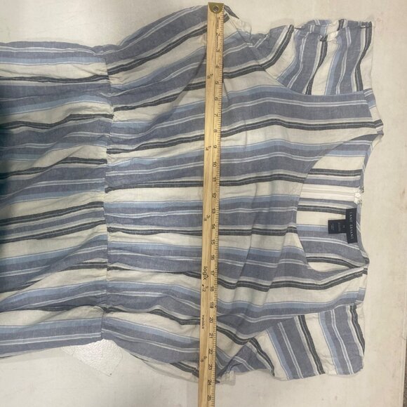 Lane Bryant Linen Blend Crop Jumpsuit Womens Size 22 Blue Striped Pockets wide L - Picture 9 of 15